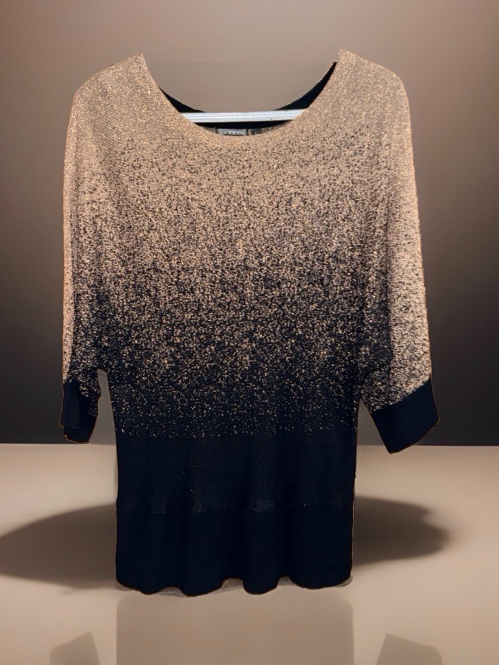 Hannah Metallic Gold Glitter Ombre Scoop Neck Sweater w 3/4 Dolman Sleeve-L-EC